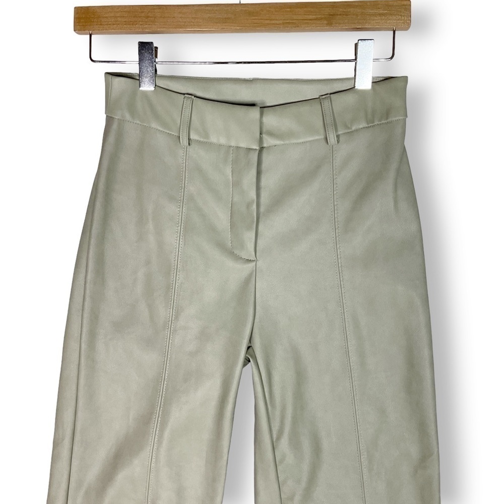 Zara Faux Leather Pants High Rise Wide Leg Ankle Crop Light Sage Sz XS - Picture 2 of 12